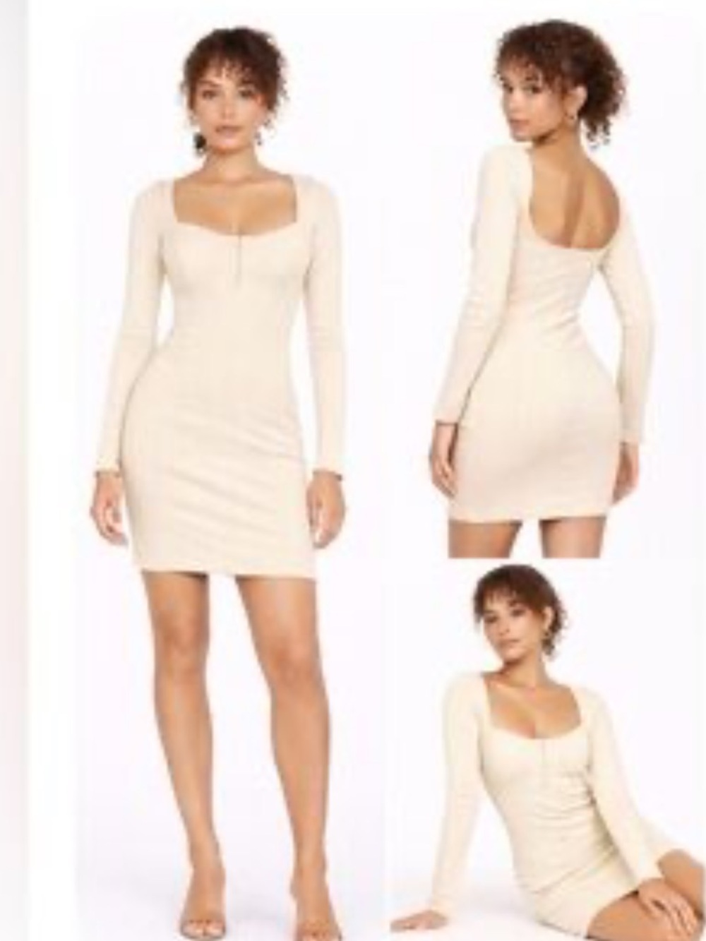 Intimately  Free People 3/4 Sleeve bodycon Corset Mini Dress in Cream M/L